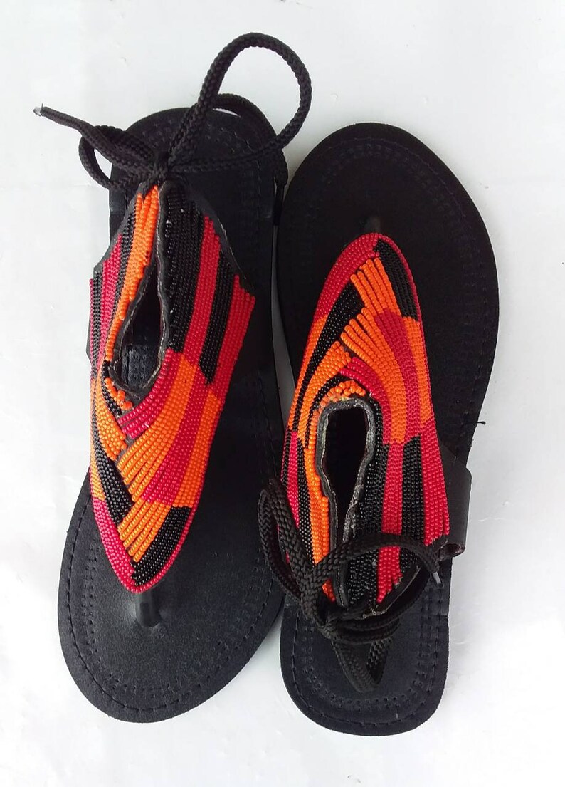 ON SALE Masai Sandals Leather Sandals Beaded Sandals Orange | Etsy