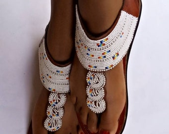 ON SALE!! maasai sandal - African beaded sandal - Kenyan sandal - Masai beaded sandal -  handcrafted sandal - women sandal - leather sandal