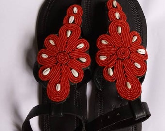 ON SALE Women shoes - beaded masai sandal - handmade sandal - leather sandal - her gift - African sandal - Kenyan sandal -Cowrieshell sandal