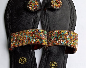 ON SALE !!!African Masai beaded sandals _African leather sandals _Handmade maasai sandals _Leather sandals _ sandals _women _Maasai sandals