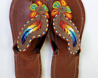 ON SALE!! Women Shoes- Beaded Sandals - African beaded sandals for women- Masai beaded sandals for women- Kenyan sandals for women- Handmade