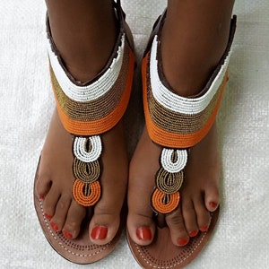 ON SALE!!!!   Masai sandals, leather sandals, beaded sandals, green beaded sandals African sandals - handmade sandal - masai beaded sandal
