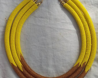 ON SALE!! Gold and yellow necklace/African jewelry/ Maasai necklace/  necklace/ multistrand necklace/ Beaded kenyan neckpiece/ Women jewelry