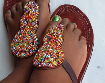 ON SALE!! African maasai sandals/ Kenyan sandals/ Leather sandals/ women shoes/ Flat sandals / her gift/ Handmade sandals/ women fashion