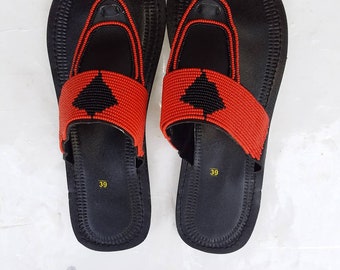 ON SALE!!  Maasai beaded sandals- African beaded sandals- Kenyan sandals- women's gift- Handmade sandals- Flat sandals- Leather Sandals