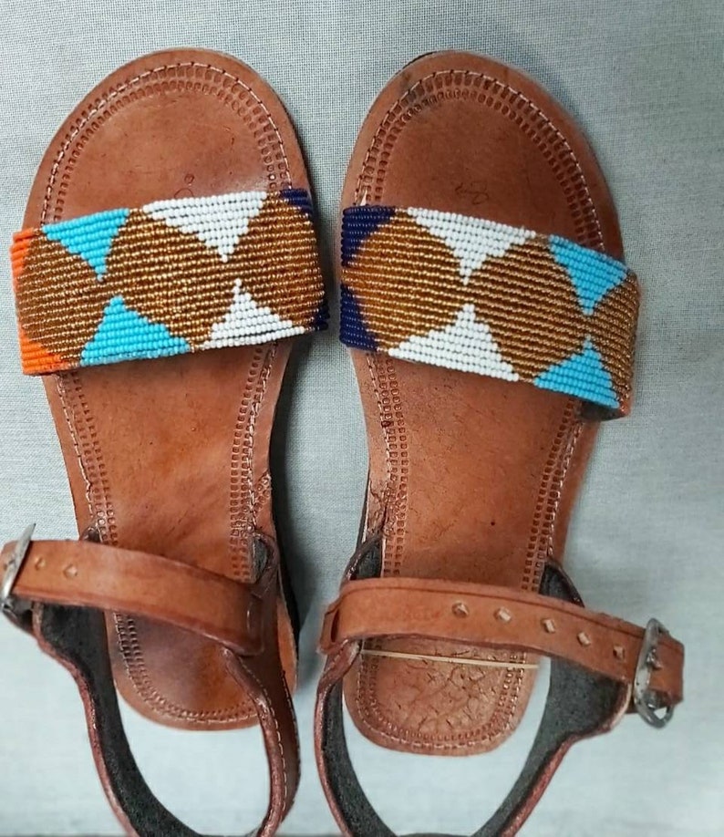 ON SALE Brown Leather Sandal Beaded Sandal Masai Sandals | Etsy