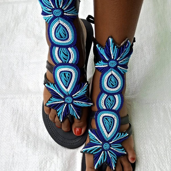 ON SALE! African gladiator sandal/Blue sandals/Sandals for women/Bohemian sandals/Summer sandals/Leather sandals/ Maasai sandal/Kenyan shoe
