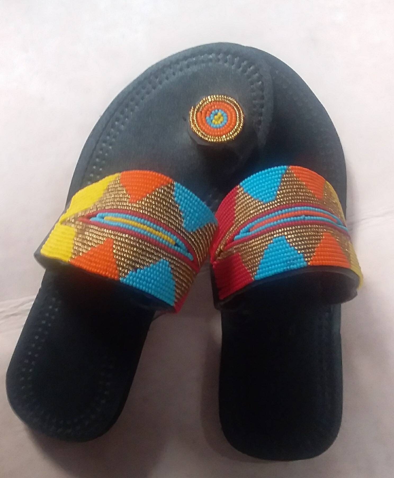 ON SALE african Masai Beaded Sandals _african Leather - Etsy