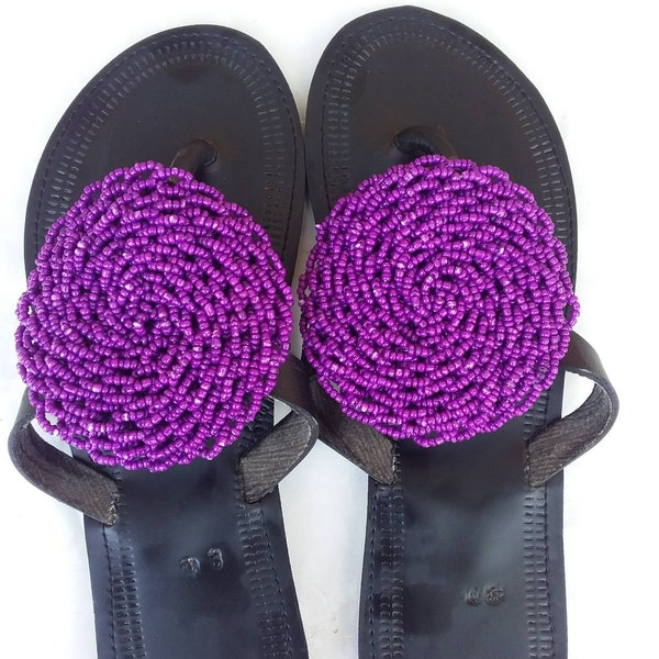 ON SALE African beaded sandals for women- Maasai beaded sandals - Kenyan sandals - Leather sandals - Flat sandals ' gift for her - Sandals