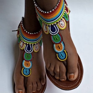 ON SALE Women shoes - beaded masai sandal - handmade sandal - leather sandal - her gift - African sandal - Kenyan sandal -Trubal sandal-