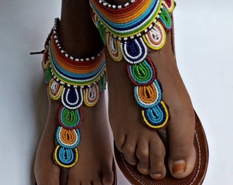 ON SALE Women shoes - beaded masai sandal - handmade sandal - leather sandal - her gift - African sandal - Kenyan sandal -Trubal sandal-