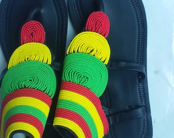 ON SALE masai sandal - beaded masai sandal - handcrafted sandal - women's gift - African beded sandal - Kenyan sandal -rasta beads sandal