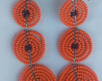 ON SALE Orange bead earrings - African beaded earrings - Maasai beaded earrings- women fashion - her gift - statement earrings - earrings