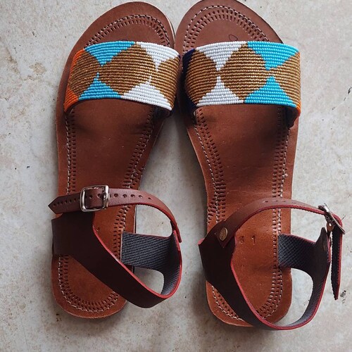 ON SALE Brown Leather Sandal Beaded Sandal Masai Sandal - Etsy