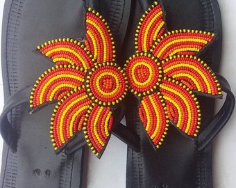 ON SALE!!Maasai beaded sandals- African beaded sandals- Kenyan sandals- Handmade sandals- Flat sandals- Leather Sandals- t strap sandal