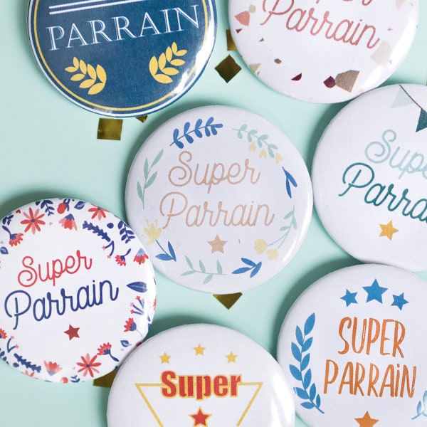 badge, magnet, porte clé ou décapsuleur à personnaliser pour faire demande de parrain, cadeau pour futur papa, tonton, papy ou autre