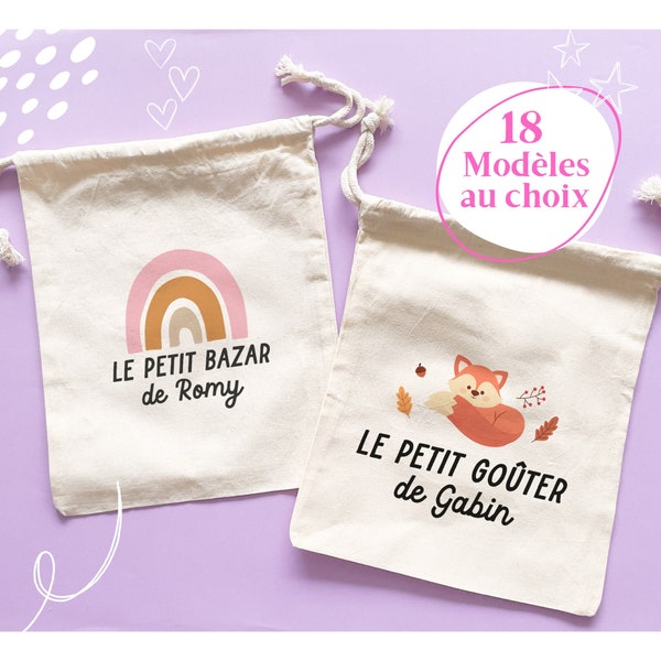 sac enfant personnalisé avec prénom, pochon pour enfant, cadeau de naissance, gouter, doudou , sac de change, sac pour les petites affaires