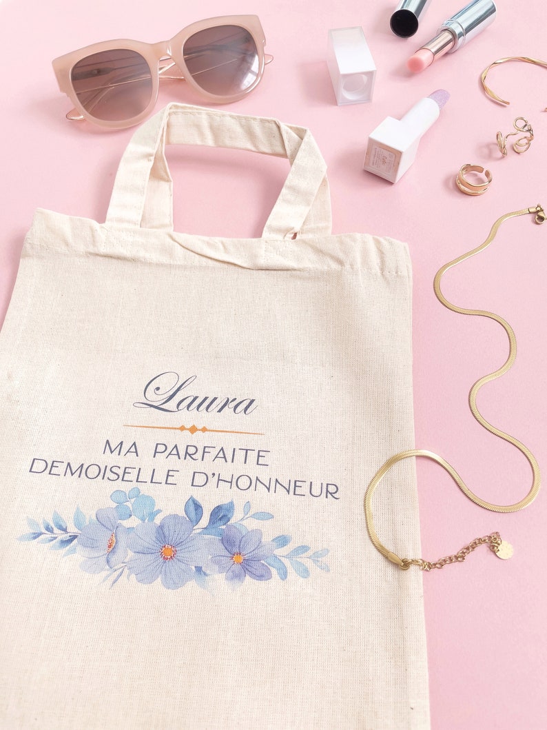 Tote bag personnalisable, tote bag témoin, tote bag demoiselle d'honneur, kit mariée, cadeau mariage, sac à personnalisé, baptême, EVJF image 4