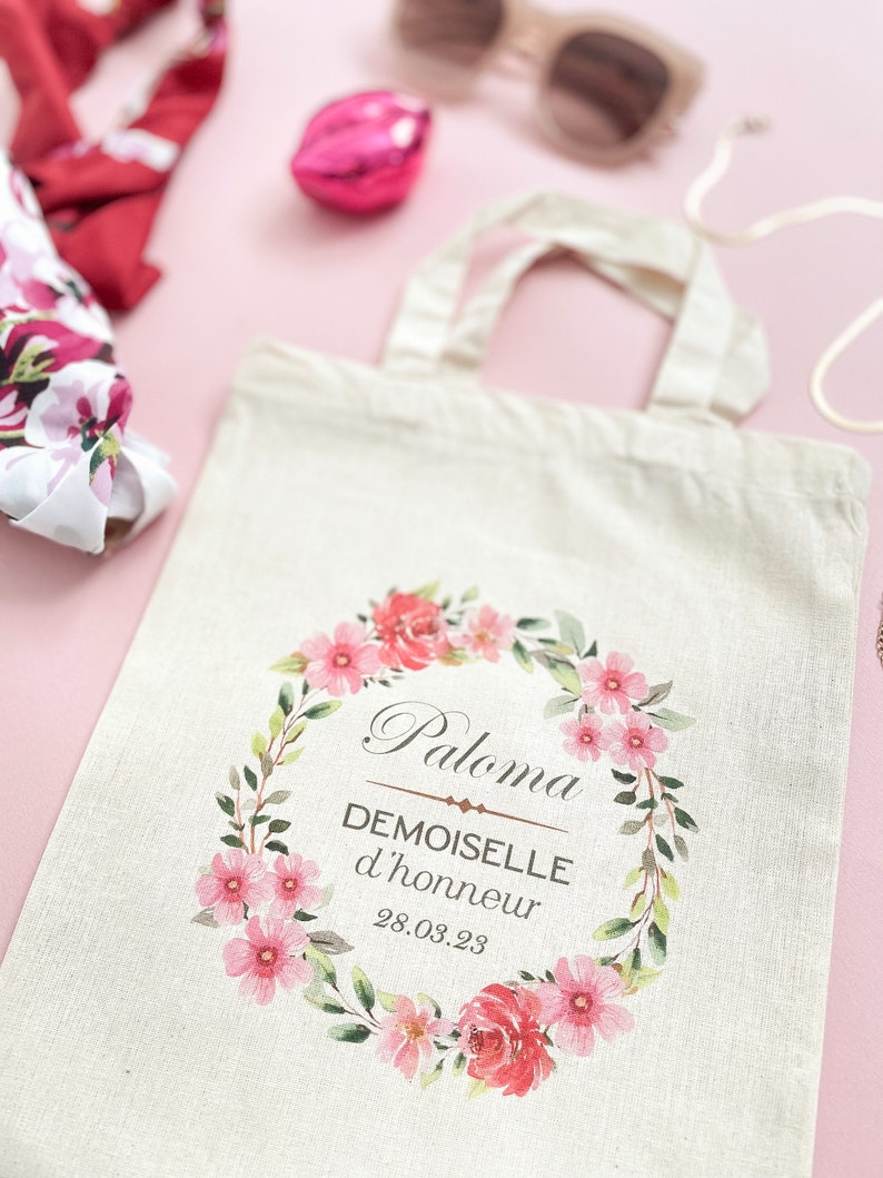 Tote bag personnalisable, tote bag témoin, tote bag demoiselle d'honneur, kit mariée, cadeau mariage, sac à personnalisé, baptême, EVJF image 2