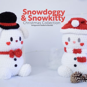 Snow Pets | Snowdoggy and Snowkitty Bundle | Amigurumi Pattern PDF | English and Spanish | Christmas Plush