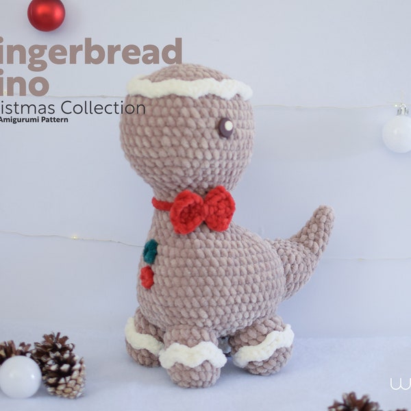 Gingerbread Dino | Amigurumi Pattern PDF | English and Spanish | Christmas Plush