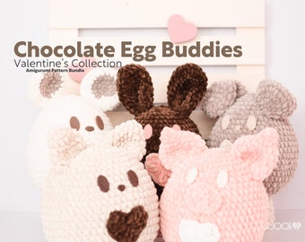 Chocolate Egg Buddies | Choc | Milki | Darki | Babi | Bianco | Amigurumi Pattern PDF Bundle | English and Spanish | Valentine's Day