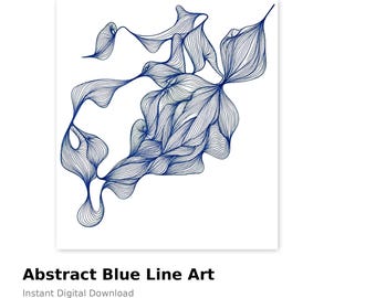 Abstract Blue Line Printable Wall Art | Minimalist Organic Drawing | Modern Digital Download Artwork