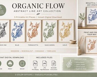 Abstract Printable Wall Art Set | Organic Line Art Collection | Modern Minimalist Digital Download Bundle