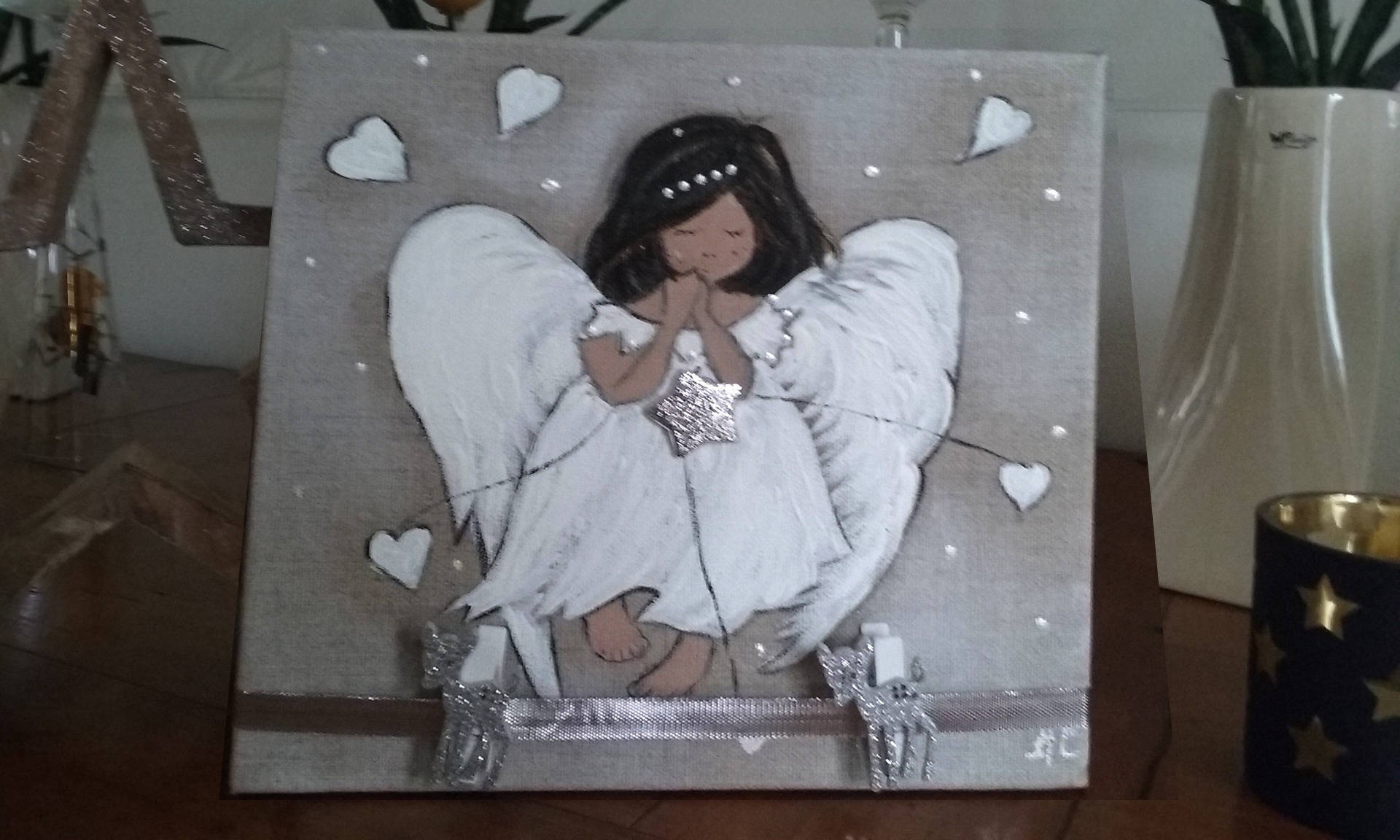 Tableau Ange en Peinture Acrylique Pour Décoration d'intérieur Romantique