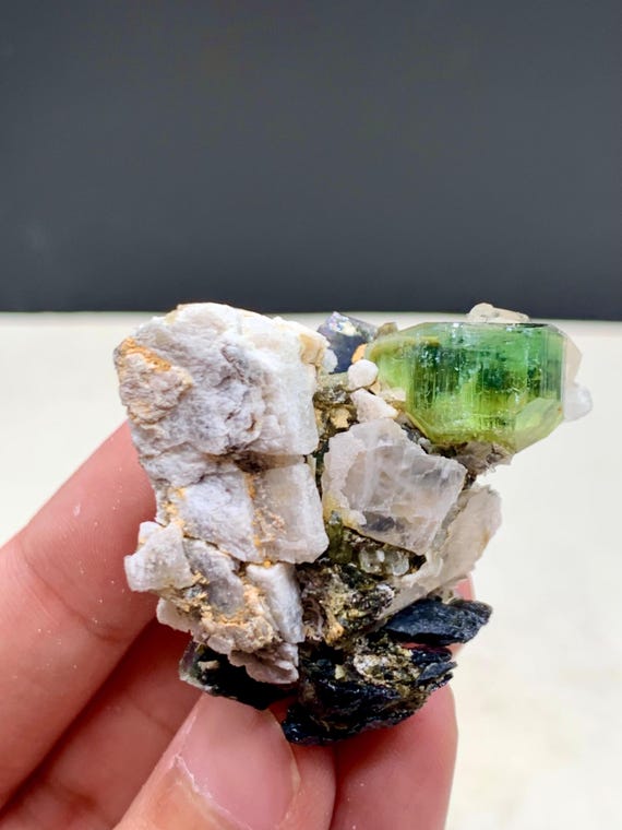 Natural Aesthetic green colour Tourmaline crystal on matrix from  Afghanistan Collection piece, Tourmaline