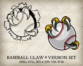 Baseball Monster, Tiger, Wolf, Dragon or Eagle Claw Hand with Talons Holding Ball vector. 4 versions in individual PNG, EPS and SVG files