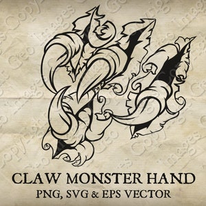 Monster, Tiger, Dragon or Eagle Claw Hand with Talons Ripping and Tearing Metal or Paper Clip Art. Vector SVG, EPS transparent PNG, Clipart