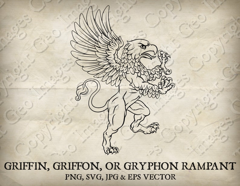 Griffin, Gryphon, Griffon Standing Rampant Heraldic Crest Coat of Arms ...