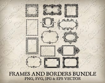 Decoratief frame SVG-bundel, labelrand png eps, frames randen clipart, vintage emblemen, banners, afdrukbare scrapbooking direct downloaden