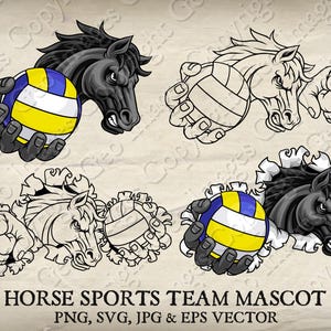 Black Horse Volleyball Mustang Bronco Stallion Holding Ball Sports Team Mascot Mustangs Stallions Broncos Logo Cartoon SVG EPS PNG Jpeg 8