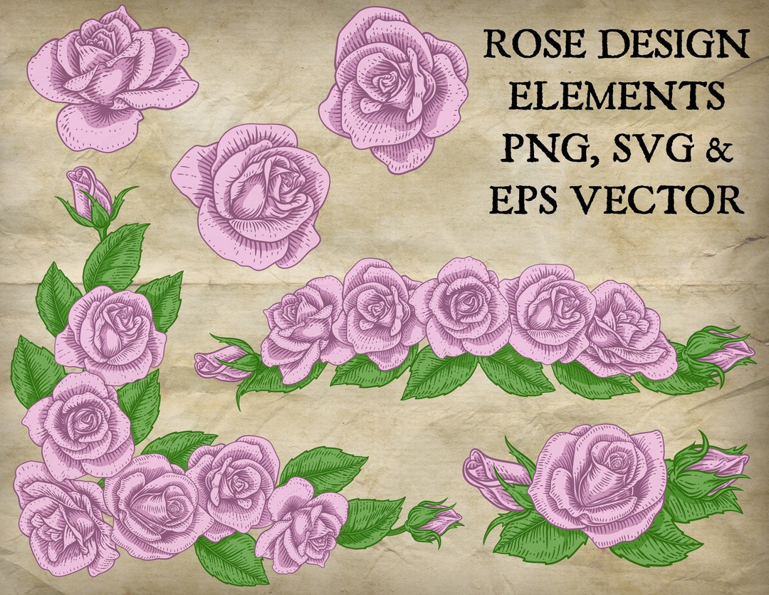 Rose Flower Original Clipart Design Elements Corner or Frame Designs in ...