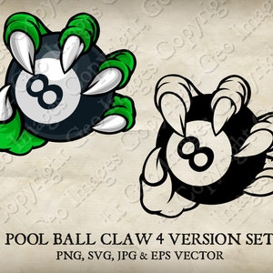 Puede incluir: Una mano de garra verde y blanca sosteniendo una bola ocho negra y blanca. La mano de garra sostiene la bola ocho con fuerza. Hay un contorno negro y blanco de la misma imagen debajo.