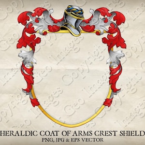 Heraldic Coat of Arms Crest Heraldry Knight Medieval Family Shield Border Frame. Vector Eps, Png and Jpg. Vintage Design Illustration