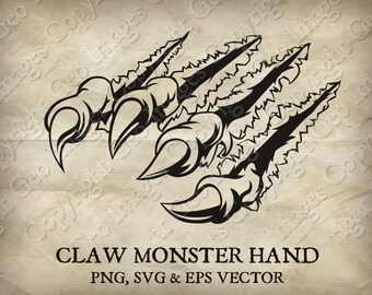 Monster, Tiger, Dragon or Eagle Claw Hand with Talons Ripping and Tearing Metal or Paper Clip Art. Vector SVG, EPS transparent PNG Clipart