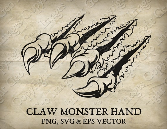 Monster, Tiger, Dragon or Eagle Claw Hand with Talons Ripping and Tearing  Metal or Paper Clip Art. Vector SVG, EPS transparent PNG Clipart