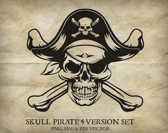 Pirate skull and crossbones jolly roger vector skeleton. Four versions in individual PNG, EPS and SVG files