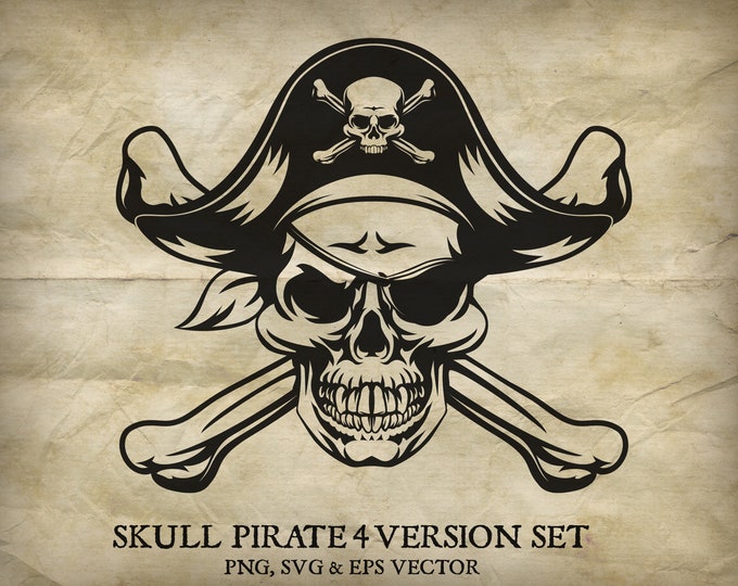 Pirate Skull and Crossbones Jolly Roger Vector Skeleton. Four - Etsy
