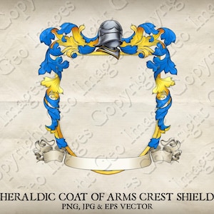 Heraldic Coat of Arms Crest Heraldry Knight Medieval Family Shield Border Frame. Vector Eps, Png and Jpg. Vintage Design Illustration