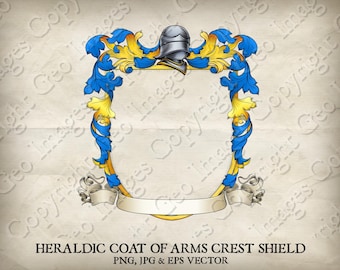 Heraldic Coat of Arms Crest Heraldry Knight Medieval Family Shield Border Frame. Vector Eps, Png and Jpg. Vintage Design Illustration