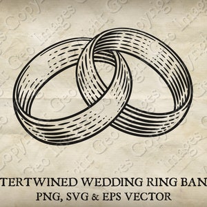 Anneaux ou bandes de mariage Clipart d'illustration entrelacé dans un style de dessin de gravure sur bois vintage. Vecteur SVG EPS et PNG transparent Clip Art