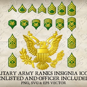 Army Rank United States US Military Insignia Officer Enlisted Badge Ranks Stripes Icons American Crest Badges png, vector eps and svg