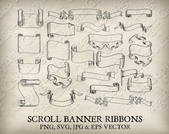 Scroll banner lint perkament vlag SVG bundel, png eps, framerand scrolls banners linten vintage houtsnede vector afdrukbare scrapbooking