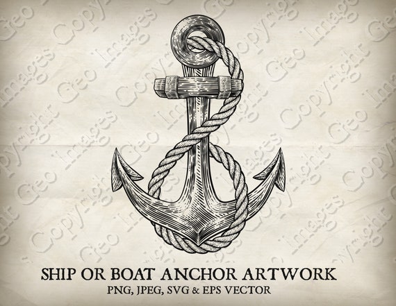 Ship Anchor Boat Rope Tatoo Nautical Sailor Engrave Tattoo Style Woodcut  Illustration Drawing. With Individual PNG, Jpeg, EPS and SVG Files 