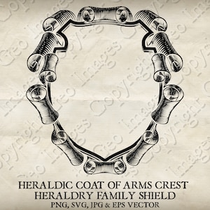 Heraldic Coat of Arms Crest Heraldry Knight Medieval Family Shield Border Frame. Vector Svg, Eps and Png, Jpg. Vintage Design Illustration