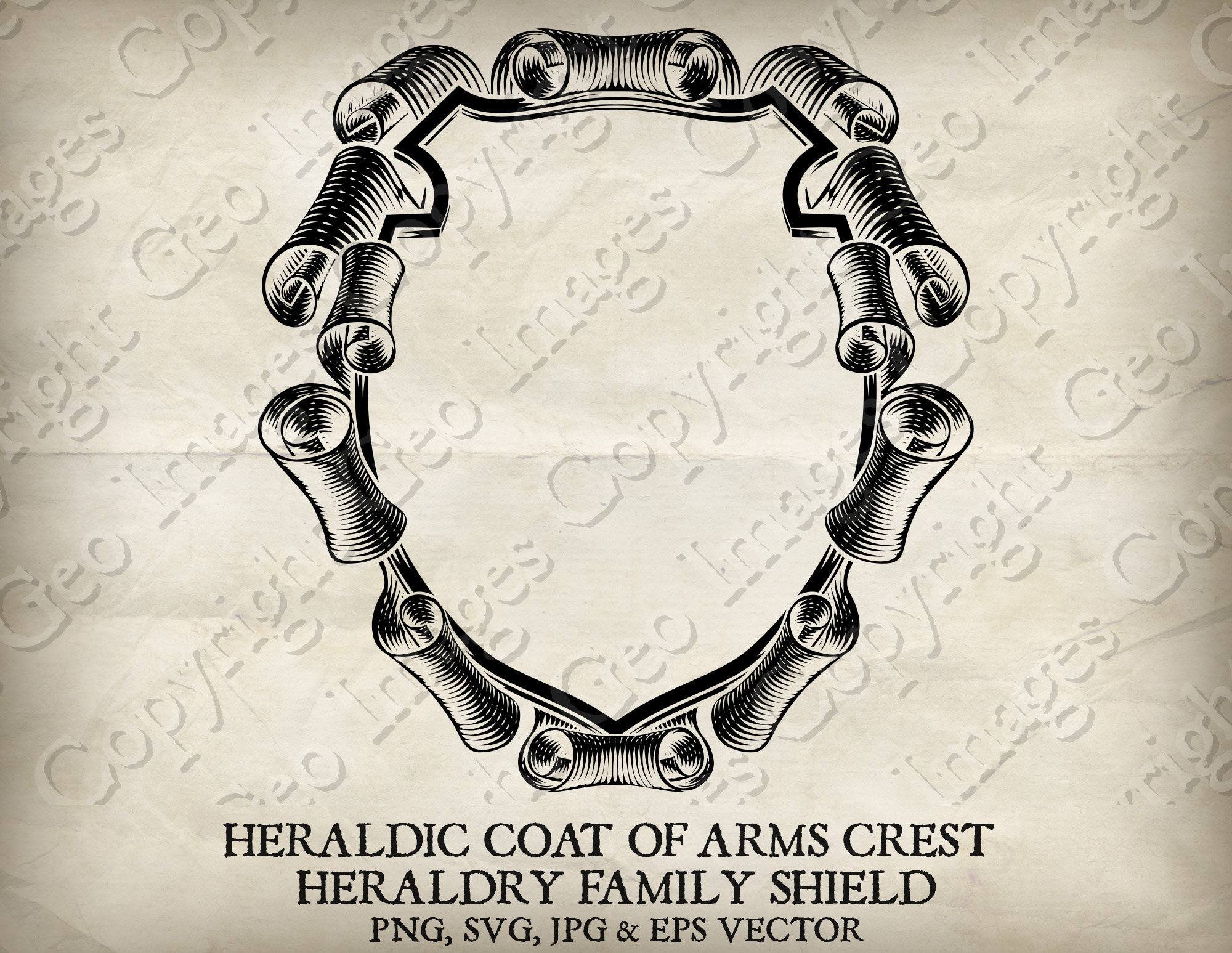 Heraldic Coat of Arms Crest Heraldry Knight Medieval Family Shield Border Frame. Vector Svg, Eps and Png, Jpg. Vintage Design Illustration